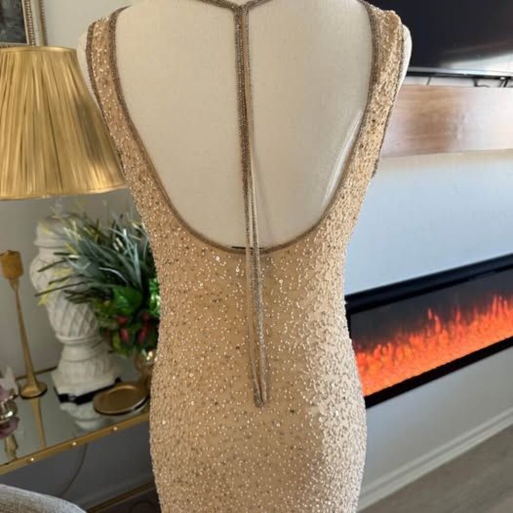 Prom Dress Elegant Gold Beaded Evening Gown Sleeveless Formal Maxi Vintage Sz 12 - Picture 9 of 12